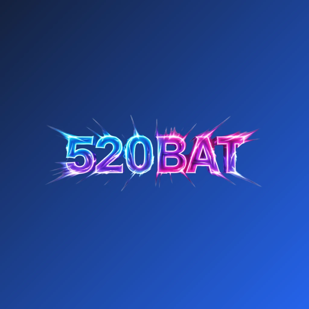 Colorful gaming logo for 520BAT featuring extra bold block letters with electric blue, purple, and pink neon gradients and dynamic glowing effects on a transparent background